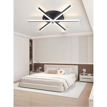 Imagem de Luminária de teto LED moderna com múltiplas lâmpadas, dimerizável e com controle remoto. Design elegante em ferro fundido, ideal para sala de jantar, quarto e escritório (preta, 82 cm).