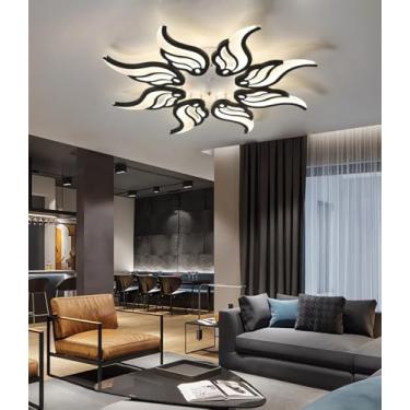 Imagem de Luminária de teto LED moderna e regulável com controle remoto para sala de estar, quarto e sala de jantar. Iluminação embutida para ambientes internos (preta, 8 lâmpadas).