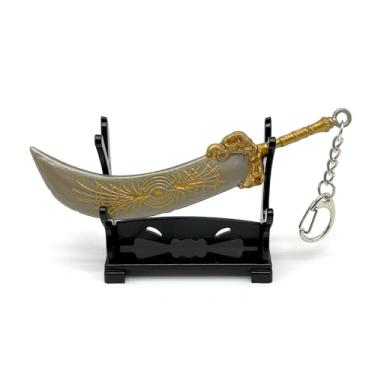 Imagem de Mini espada de 12,7 cm com suporte de exibição chaveiro artesanal de metal, ornamento de lâmina para decoração de mesa chaveiros legais para homens, presentes, jogos, armas colecionáveis