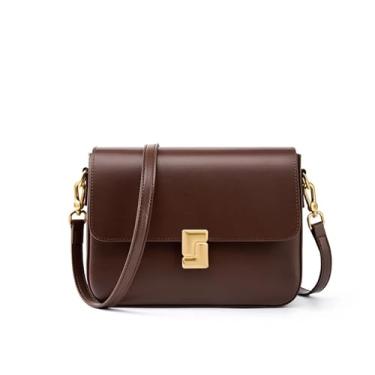 Imagem de AHGDDA Bolsa tiracolo feminina de couro genuíno, design luxuoso, pequena bolsa quadrada de couro bovino, bolsa de ombro feminina, presente feminino, Café, 23-7-17cm