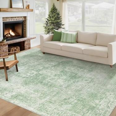 Imagem de Tapete lavável 15 x 23 cm, vintage, boêmio, medalhão, antiderrapante, macio, tapete grande envelhecido, tapete retrô para sala de estar, quarto, sala de jantar, escritório em casa (verde sálvia, 18 x