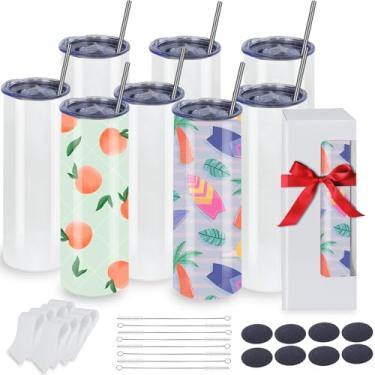 Imagem de MICLAXYS Copos de sublimação a granel, copo de sublimação de 590 ml em branco, aço inoxidável reto skinny (8, borda plana de 590 ml)