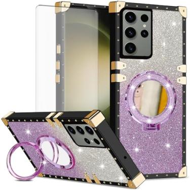 Imagem de Asuwish Capa de celular para Samsung Galaxy S23 Ultra 5G capa magnética com protetor de tela de vidro temperado e anel espelhado brilhante suporte rígido S23Ultra 23S S 23 23Ultra 17.3 cm feminino