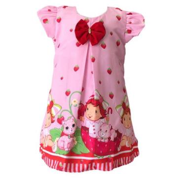 Imagem de Vestido Infantil Temático Moranguinho Trapézio Verão - Bento E Maria M