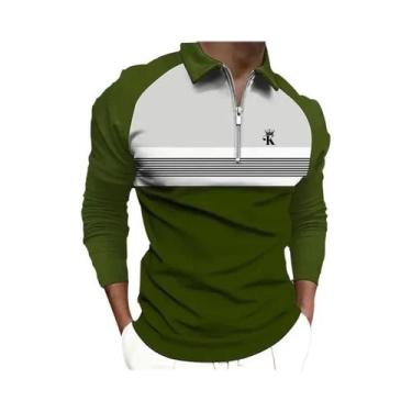 Imagem de Camisa Polo Masculina Com Zíper De Manga Longa Casual Para Atividades 