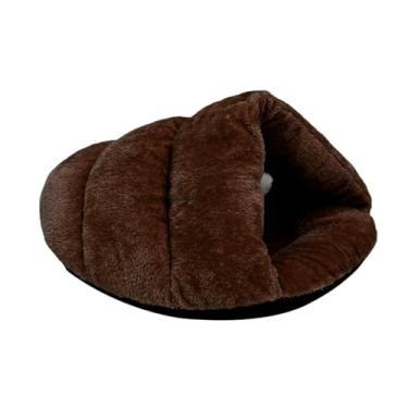 Imagem de Fenteer Cama tipo pantufa para gato, macia, quente, espessa, antiderrapante, aconchegante, ideal para o inverno, para gatinhos dormirem, brincarem e relaxarem, CafÉ