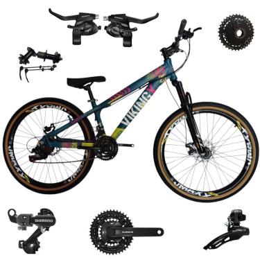 Imagem de Bicicleta 26 VikingX T25 24v Shimanos Cubo e Catraca K7 Pneu Aro 26 Balão Faixa Amarela-Unissex