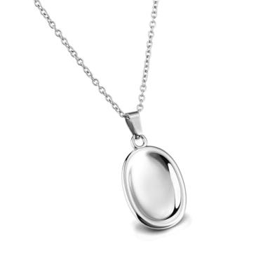 Imagem de Jovivi Colar Worry Stone para mulheres e homens, aço inoxidável, prata, oval, com pingente de polegar para meditação e alívio de ansiedade, alívio de estresse, equilíbrio, Aço inoxidável, Sem Pedra