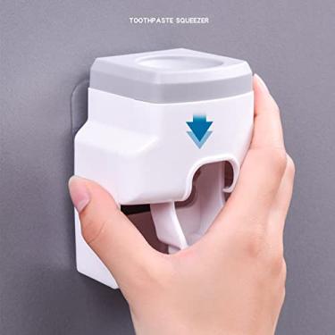 Imagem de Mingzhe Dispensador Automático de Pasta de Dente Espremedor Montado na Parede Com Suporte Escova Dente para Banheiro e Organização (Cinza)