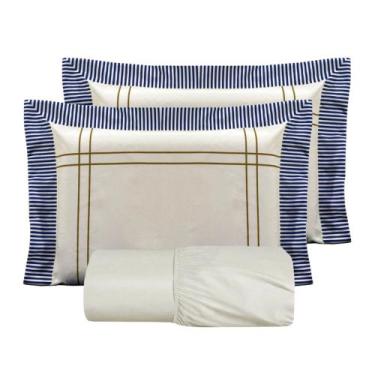 Imagem de Jogo de Cama Lençol King Size 3 Peças 180 Fios Percal Porcelana - Casa