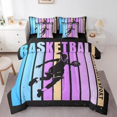 Imagem de Conjunto de edredom de caubói completo de basquete, 7 peças, silhueta de jogadoras, para crianças, meninas, basquete, esportes, cama em uma bolsa com edredom, lençóis e fronhas