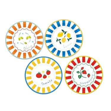 Imagem de AnyDesign 40 peças de pratos de papel italianos de verão, pratos de festa, 22 cm, prato de sobremesa descartável de frutas fofas listradas, para aniversário, chá de bebê, suprimentos de festa