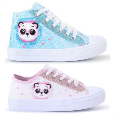 Imagem de Kit 2 Tênis Feminino Infantil Panda Botinha E Cano Curto - Lukys, Azul