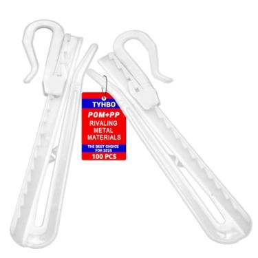 Imagem de TYHBO 100 ganchos de plástico para cortina, ganchos ajustáveis para cortina de janela, cortina de porta e cortina de chuveiro (85 mm/3,35 polegadas)