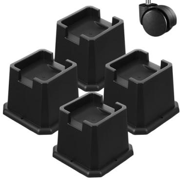 Imagem de Meyeyaia Pacote com 4 peças de elevação para cama de 7,6 cm, elevadores de cama resistentes para rodas de móveis, sofá, mesa e sofá, preto