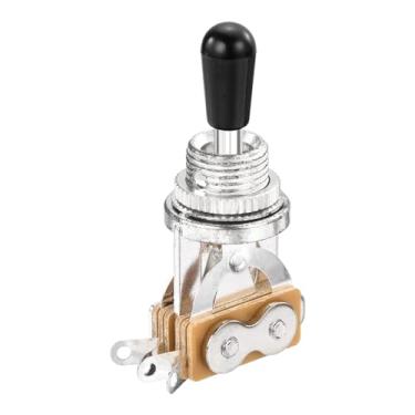 Imagem de Generic Seletor de captador de guitarra reta curta de 3 vias prata com tampas de botão de ponta preta para substituição de peças de guitarras elétricas