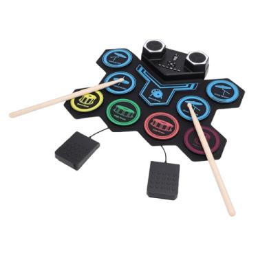 Imagem de SPYMINNPOO Conjunto de Bateria Eletrônica, Kit de Almofada de Prática MIDI Portátil de Silicone Com Luzes LED Pedais Duplos de Baquetas de Alto-falante Embutidos para Iniciantes Em Festas