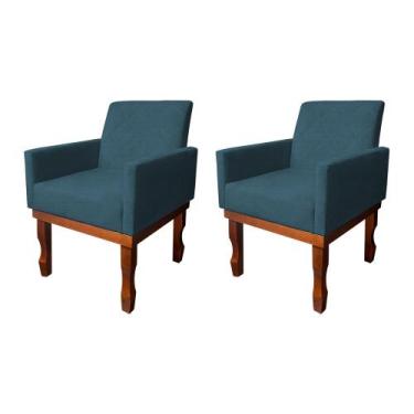 Imagem de Kit 2 Poltronas Medusa Retrô Pés de Madeira Maciça Linho Azul  - CASA 