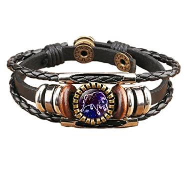 Imagem de Pulseira trançada retrô com 12 constelações do zodíaco punk ajustável corda de couro PU para mulher, homem, amigo, amizade, pulso, joias, presente de aniversário, 7.09 inches - 8.27 inches, Metal,