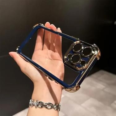 Imagem de HJZSZX Capa de celular luxuosa, transparente, à prova de choque, com proteção contra impactos, capa traseira rígida de acrílico (para iPhone 13 Pro/azul marinho)