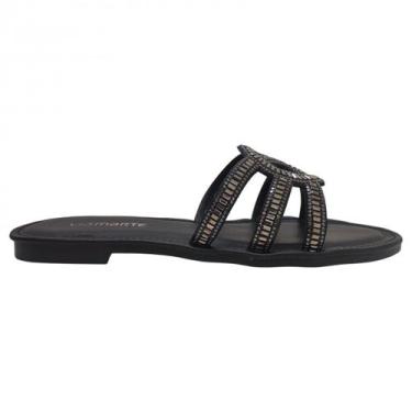Imagem de Chinelo Casual Com Pedrarias Feminino Via Marte 308003-01, Preto, 36