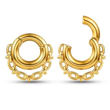 Imagem de Twolobes 2 peças de pesos de orelha Hoop Chian para orelhas esticadas, hipoalergênicos 316 ganchos de orelha de aço inoxidável brincos plugues túneis calibres 2g (6 mm) joias corporais mulheres homens