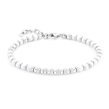 Imagem de Zordixon Pulseira masculina com contas e acessórios de turquesa branca de aço inoxidável - Tamanho ajustável 22 cm - Bijuteria minimalista