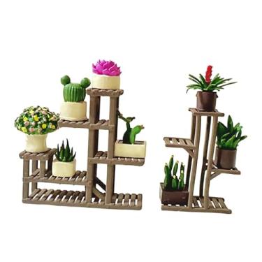Imagem de oshhni Conjunto de suporte para flores em escala 1/64, acessórios de decoração para casa de bonecas, miniaturas de vasos de flores para cenários de jardim, Style C