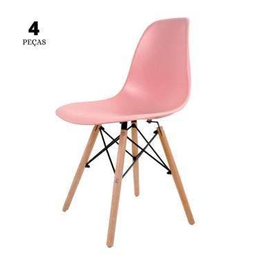 Imagem de Conjunto Com 4 Cadeiras Eames Rosa  Base Em Madeira