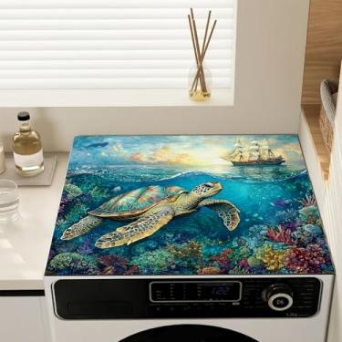 Imagem de Capa antipoeira para máquina de lavar tartarugas marinhas, capas antiderrapantes para lavadora e secadora para a parte superior, tapete protetor de secadora para lavanderia e cozinha, 59,9 cm x 50 cm
