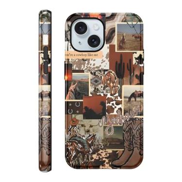 Imagem de Vulfwela Capa para celular para iPhone 15 Plus de 6,7 polegadas Western Cowgirl Cowboy Collage, 2 em 1, proteção à prova de choque, retrô, Wild West, caubói, cacto, chapéu para entusiastas capa de