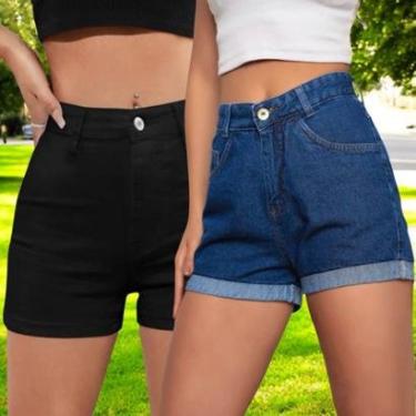 Imagem de Kit 2 SHORTS JEANS LISO Slim FEMININO Casual Elastano Cintura Alta 1048-Feminino