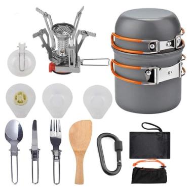 Imagem de Conjunto de panelas de caminhada, acampamento, caminhada, conjunto de utensílios de cozinha ao ar livre, kit de panelas de piquenique, conjunto de panelas de alumina, acessório de cozinha de viagem