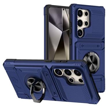 Imagem de POYUFRG Capa magnética para Samsung Galaxy S26 Ultra/S26 Plus/S26, capa de telefone à prova de choque com suporte de anel rotativo, azul, S26 Plus