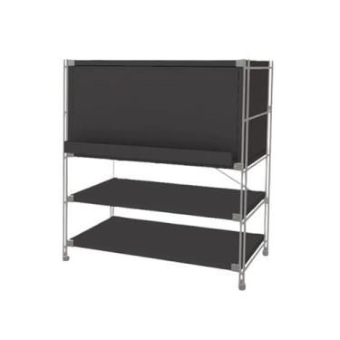 Imagem de KEG801302 Rack de armazenamento de discos de vinil de madeira em várias camadas, aparador de sala de estar com porta dobrável, armazenamento de perna de metal