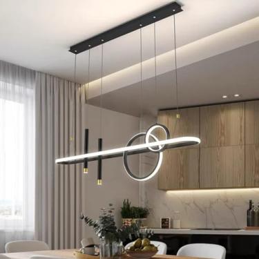 Imagem de Luminária pendente LED para mesa de jantar, design moderno, dimerizável com controle remoto, lustre para escritório, quarto, cozinha, ilha de cozinha e casa (preta)
