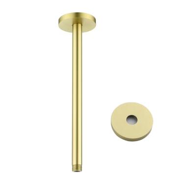 Imagem de SEABEFORE Braço de chuveiro dourado escovado com flange tubo de extensão de chuveiro de aço inoxidável de 30 cm para chuveiro de chuva, SE-RD91038-12BG