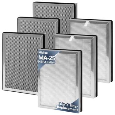 Imagem de Midiex Pacote com 6 filtros de substituição MA25 compatível com purificador de ar MA-25 Series S1/B1/W1, 3 em 1 H13 Ture HEPA com pré-filtro de carvão ativado