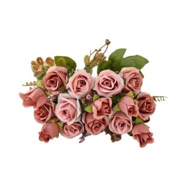 Imagem de Buquê De Rosas De Seda Com 5 Ramos E 15 Cabeças, Flores Artificiais Pa