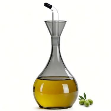 Imagem de JPCRMOV Garrafa dispensadora de azeite de oliva de 380 ml - Dispensador de óleo de vidro cinza com bico - Design de bloqueio de luz para melhor preservação de azeite de oliva - Sem gotejamento e à