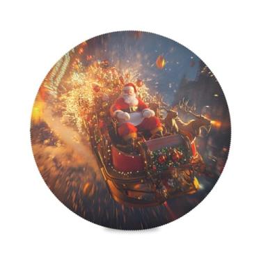 Imagem de STAYTOP Papai Noel faz jogos americanos redondos de trenó 6 peças, tapetes de mesa antiderrapantes fáceis de limpar para casa, cozinha, churrasco, festa, decoração de mesa