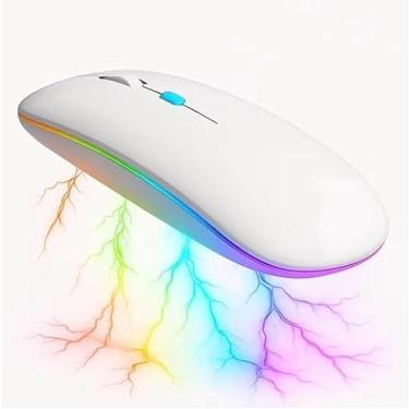 Imagem de Mouse Sem Fio Premium, Bluetooth e Wireless 2.4GHz, RGB LED, Recarregável, Ergonômico, Óptico para Notebook, Computador, PC Desktop (Branco)