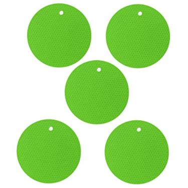 Imagem de Tapetes trivet de silicone redondos, resistentes ao calor, antiderrapantes, para pratos quentes, protetor de mesa de cozinha, silicone de qualidade alimentar, 5 peças, 7.1 tamanhos (Verde)