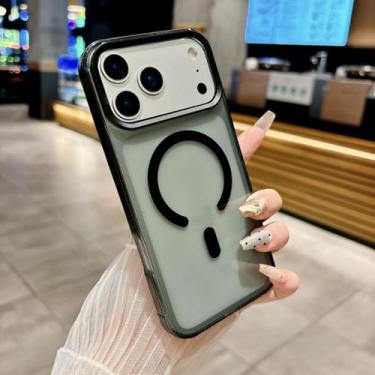 Imagem de SFDSUH Capa transparente à prova de choque com estrutura em liga de alumínio fosco para iPhone 16 Pro Max (Preta)