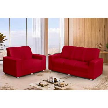 Imagem de Conjunto Sofá 1,74 x 1,24m 3 e 2 Lugares Suede Roma Vermelho - Sofá Ca