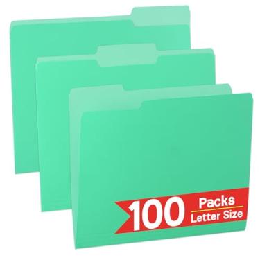 Imagem de 100 pacotes de pastas de arquivo coloridas em dois tons, pastas de arquivo verde claro, tamanho carta, abas de corte 1/3, pastas de arquivo de 21 x 28 cm para escritório, escola e casa, pasta