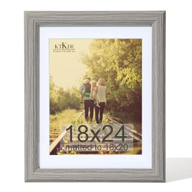 Imagem de KTKDE Moldura de pôster de 45,7 x 61 cm de vidro real, moldura cinza para exibição de imagens 40,6 x 50,8 cm com tapete ou 45,7 x 61 cm sem tapete, moldura composta de madeira de estilo moderno