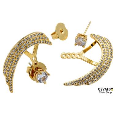 Imagem de Brinco Retangular Cravejado Banhado Ouro 18K - Meia Lua