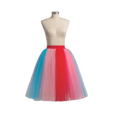 Imagem de Saia Tutu De Tule Em Camadas Arco-Íris Para Mulheres, Fantasia Colorid
