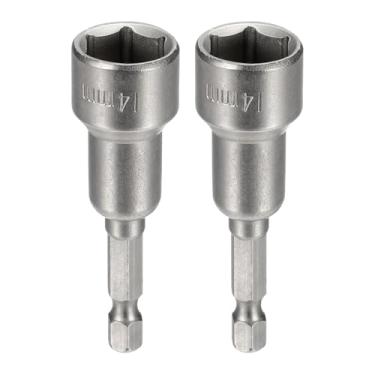 Imagem de HARFINGTON 2 peças de broca de chave de porca soquete métrico de 14 mm haste sextavada de 1/10.2 cm (65 mm), soquetes magnéticos de 6 pontos de troca rápida, conjuntos de parafusos de aço Cr-V para